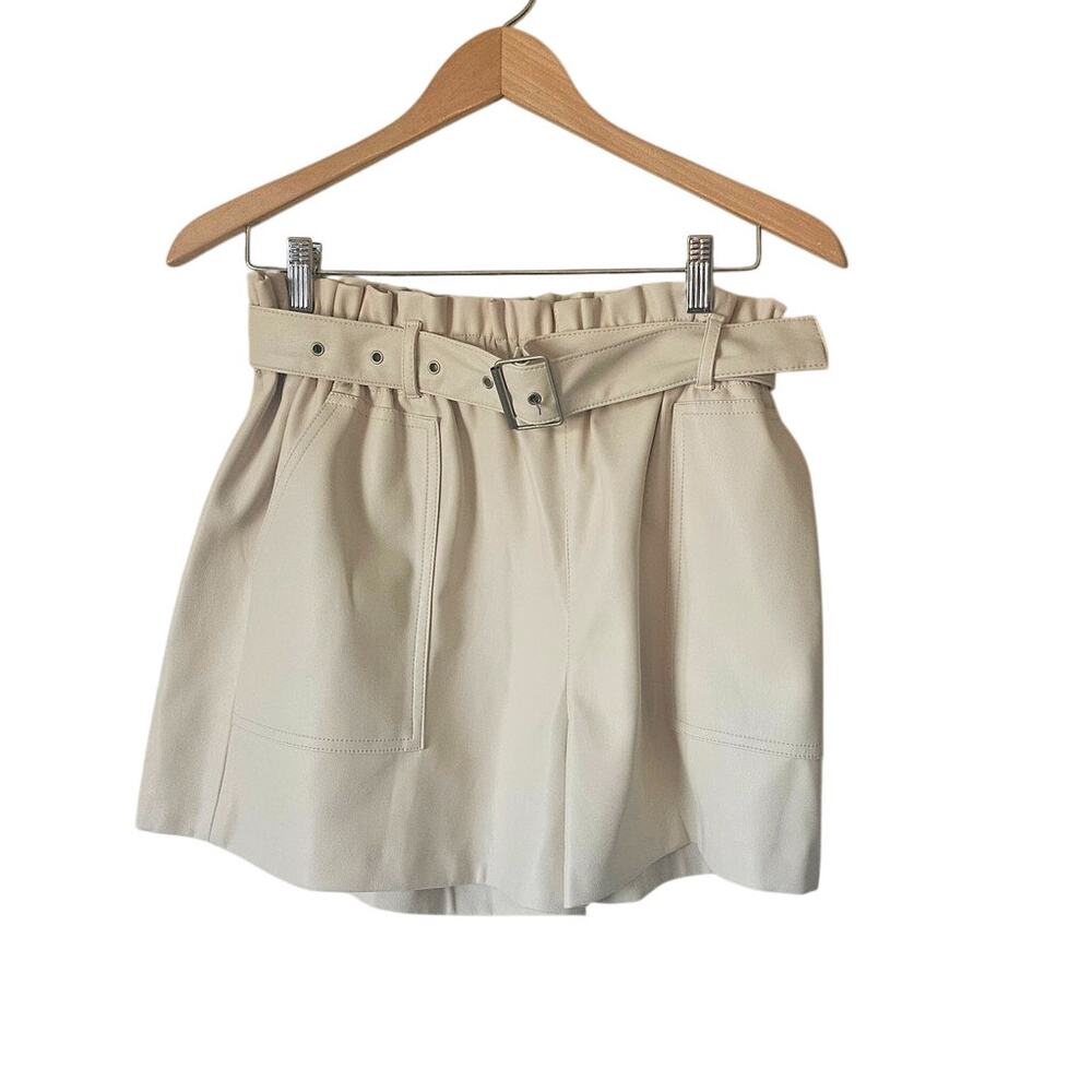 Elan Flint Faux Leather Paperbag Shorts Beige Belted High Waist‎ Urban Chic Sz M